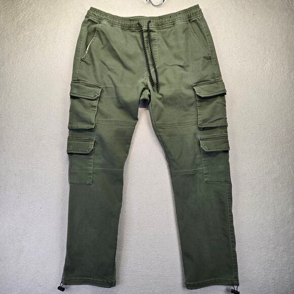 Lazer Cargo Jogger Pants Mens L Green Elastic Waist Stretch Utility Pockets - Picture 1 of 10